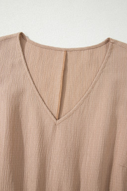 Dark Khaki Plus Size Textured Ruffled Short Sleeve Dress