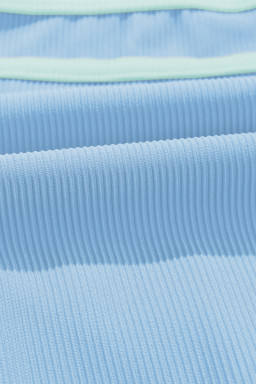 Beau Blue Stylish Ribbed Contrast Trim Spaghetti Straps 2pcs Bikini Swimsuit