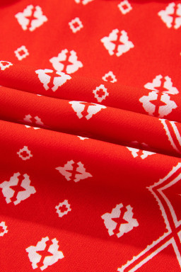 Red Boho Fashion Print Spaghetti Straps Drawstring Maxi Dress