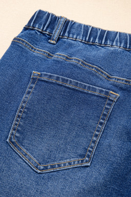 Dark Blue Acid Wash Contrast Lace-up Plus Size Jeans