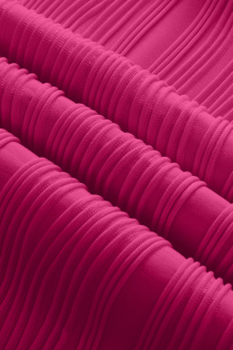 Rose Red Solid Color Wavy Textured Plus Size Tee