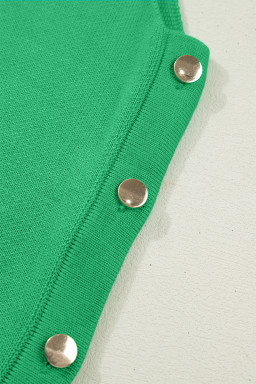Bright Green Side Button Round Neck Knit Sleeveless Sweater
