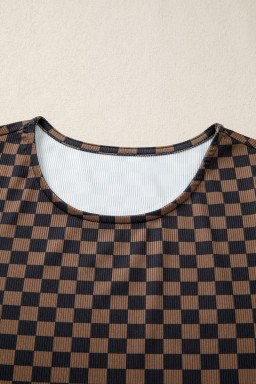 Black Checkerboard Round Neck Summer T Shirt