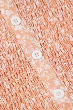 Pink Floral Print Button Smocked Bodice Long Dress