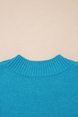 Blue Contrast Stitch Trim Knot Side Mock Neck Sweater Vest