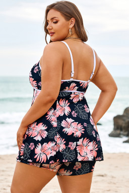 Black Plus Size Ribbed Contrast Trim Adjustable Straps 2pcs Swimsuit