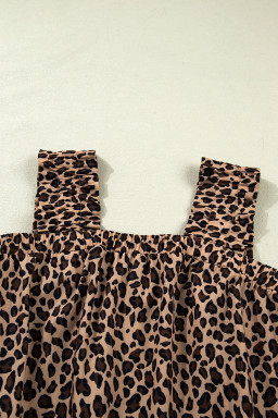 Brown Leopard Print Frilled Square Neck Tank Top