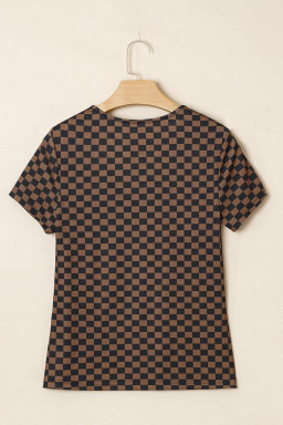 Black Checkerboard Round Neck Summer T Shirt