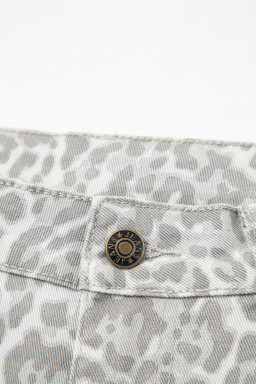 Gray Leopard Frayed Edge Wide Leg High Waist Jeans