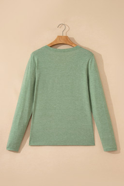 Grass Green Solid Color V Neck Long Sleeve Stretchy Top