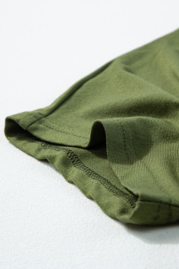 Fern Green Asymmetric Shoulder Color Block Twist Detail Loose Top