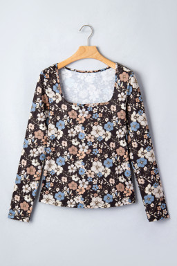 Black Floral Print Slim Long Sleeve T Shirt