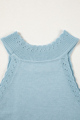 Sky Blue White Cut-out Scalloped Hem Skinny Tank Top