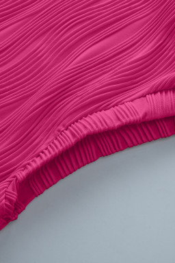 Rose Red Solid Color Wavy Textured Plus Size Tee