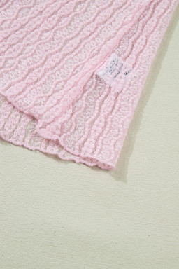 Light Pink Flounced Long Sleeve Mock Neck Sheer Lace Top