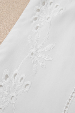 White Eyelet Embroidered Detail Short Puff Sleeve Shirt