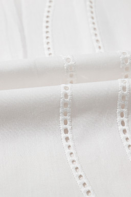 White Eyelet Embroidered Detail Short Puff Sleeve Shirt