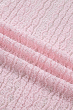 Light Pink Flounced Long Sleeve Mock Neck Sheer Lace Top