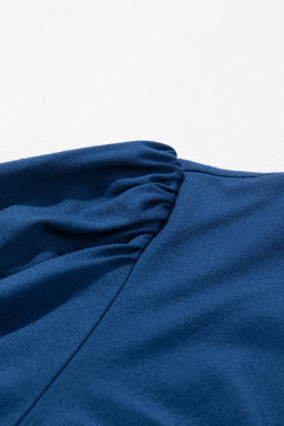 Sail Blue Solid Color Front Twist Puff Sleeve Ruffled Dress