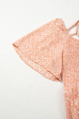 Pink Floral Print Button Smocked Bodice Long Dress