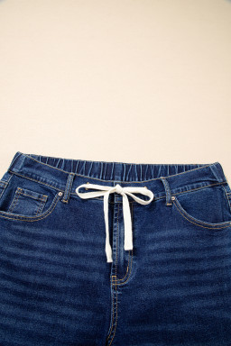 Blue Acid Wash Contrast Lace-up Plus Size Jeans