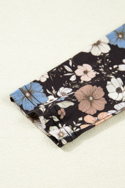 Black Floral Print Slim Long Sleeve T Shirt