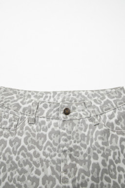 Gray Leopard Frayed Edge Wide Leg High Waist Jeans