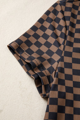 Black Checkerboard Round Neck Summer T Shirt