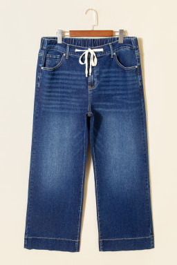 Blue Acid Wash Contrast Lace-up Plus Size Jeans