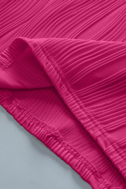 Rose Red Solid Color Wavy Textured Plus Size Tee