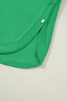 Bright Green Side Button Round Neck Knit Sleeveless Sweater