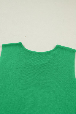Bright Green Side Button Round Neck Knit Sleeveless Sweater
