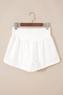 White Solid Color Ribbed Patchwork High Waist Athletic Shorts