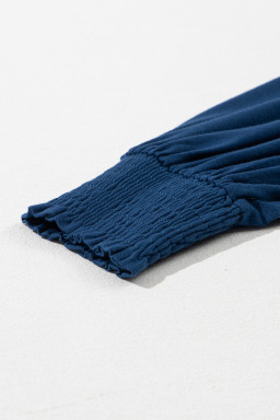 Sail Blue Solid Color Front Twist Puff Sleeve Ruffled Dress