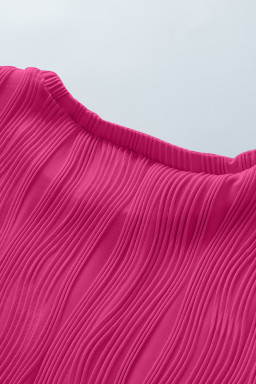 Rose Red Solid Color Wavy Textured Plus Size Tee