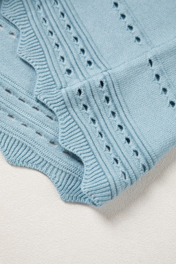 Sky Blue White Cut-out Scalloped Hem Skinny Tank Top
