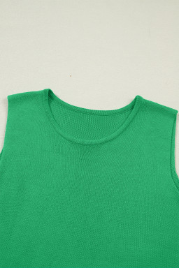 Bright Green Side Button Round Neck Knit Sleeveless Sweater