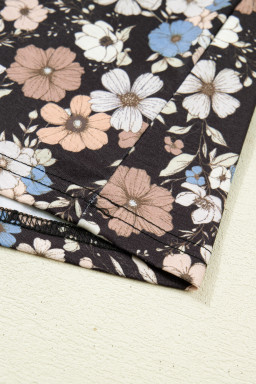 Black Floral Print Slim Long Sleeve T Shirt