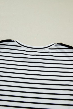 Black Stripe Cuffed Sleeve Button Detail Loose Tee
