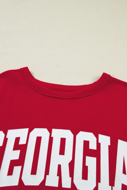 Racing Red GEORGIE Letter Printed Raw Seam Drop Shoulder Loose Tee