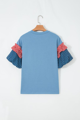 Beau Blue Stars Stripes Short Puff Sleeve Top