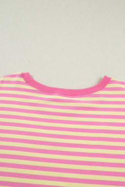 Rose Stripe Boxy Tee Drawstring Elastic Waist Plus Size Short Set