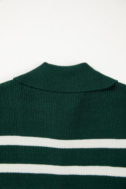 Blackish Green Ribbed Half Zip Collared Sweater Vest