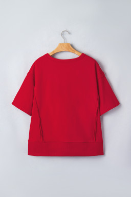 Racing Red GEORGIE Letter Printed Raw Seam Drop Shoulder Loose Tee