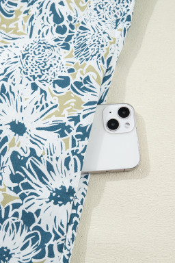 Blue Floral Print Striped Webbing Patchwork Collar Short Sleeve Mini Dress