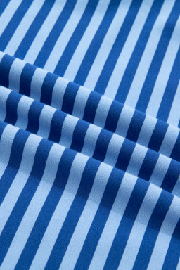 Blue Stripe Drop Shoulder Long Sleeve Pullover Elastic Waist Casual Short Set