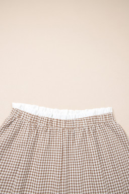 Khaki Contrast Trim Plaid Print Plus Size Shorts