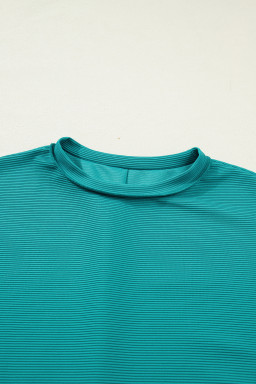 Sea Green Horizontal Ribbed Exposed Seam Detail Drop Shoulder Baggy Pullover