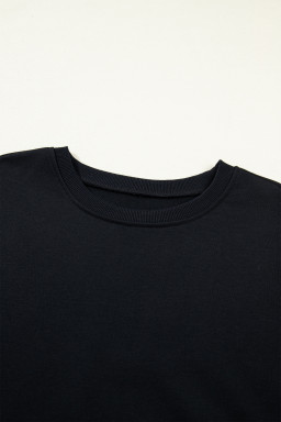 Black Solid Color Dropped Shoulder Long Sleeve Top
