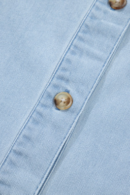 Beau Blue Ruffled Edge Collared Shift Denim Dress with Pockets